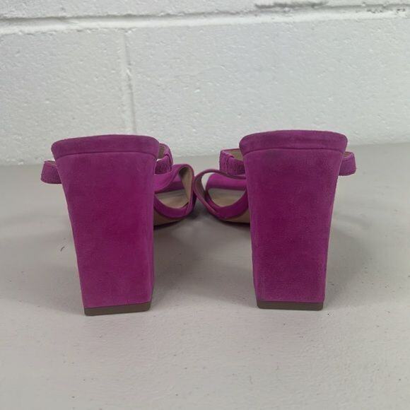 New Ann Taylor Suede Two Strap Block Heel Sandals Fuchsia Sz 7 Heels bright open - Picture 5 of 5
